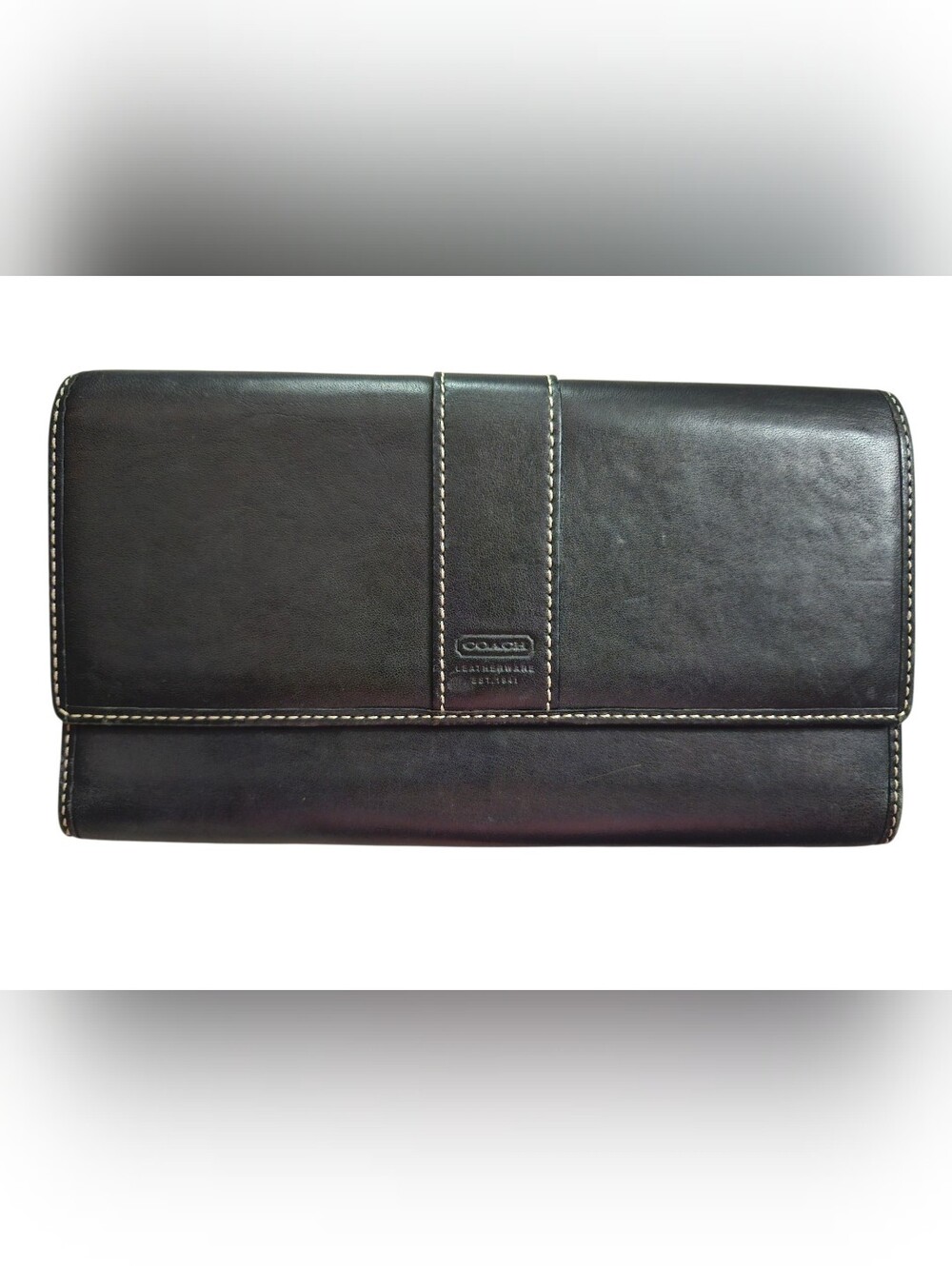 Coach EUC Vintage Y2K Hampton Black Leatherware Trifold Wallet Cowhide Leather